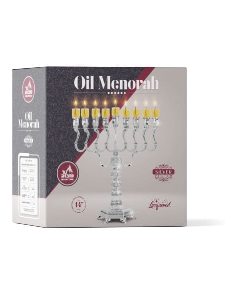 Menorah à huile en argent plaqué 14 de hauteur