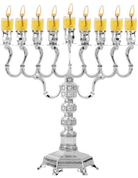 Menorah à huile en argent plaqué 14 de hauteur