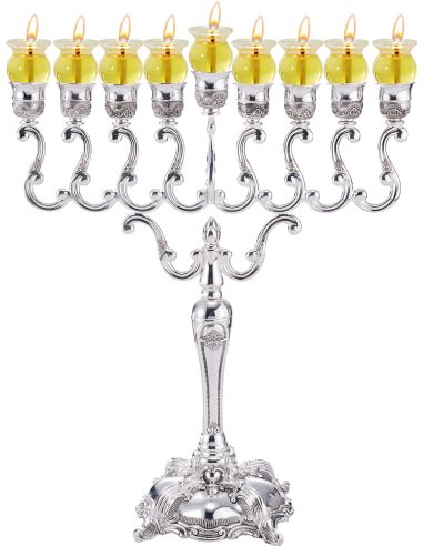 Menorah à huile en argent plaqué 22.5 de hauteur
