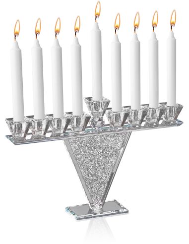 Menorah en verre de cristal ornée de cristaux