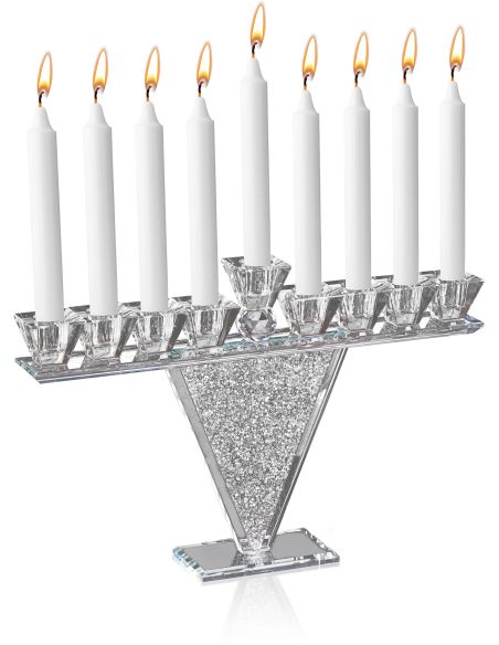 Menorah en verre de cristal ornée de cristaux