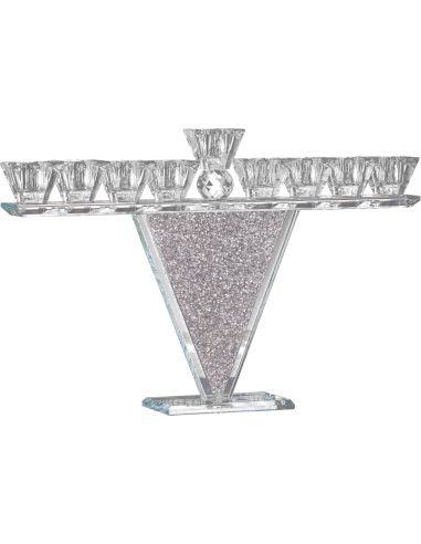 Menorah en verre de cristal ornée de cristaux