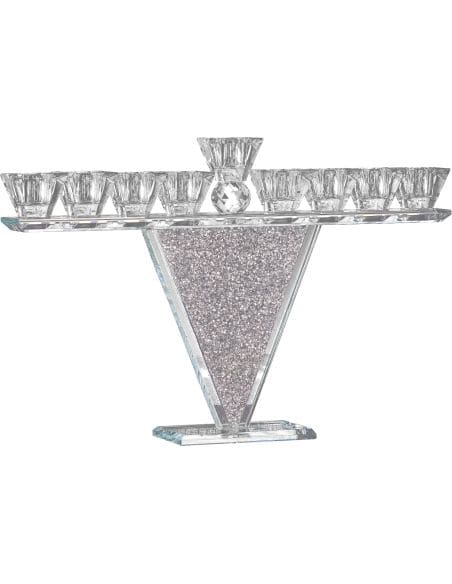 Menorah en verre de cristal ornée de cristaux