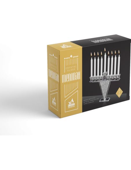 Menorah en verre de cristal ornée de cristaux