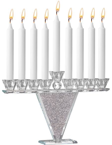 Menorah en verre de cristal ornée de cristaux