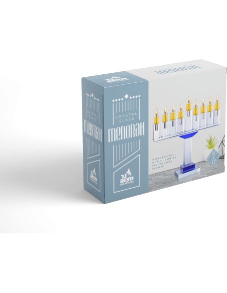 Menorah en verre de cristal Bleue