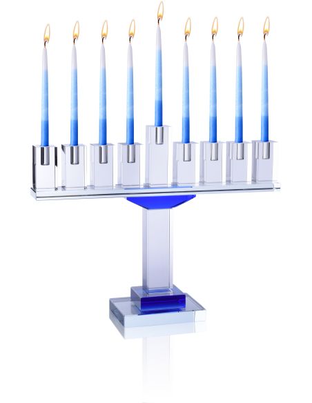 Menorah en verre de cristal Bleue