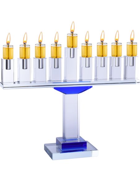 Menorah en verre de cristal Bleue