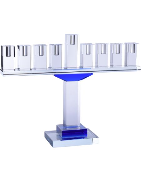 Menorah en verre de cristal Bleue