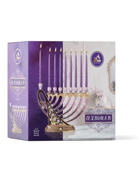 Menorah en harpe de David ornée Violette