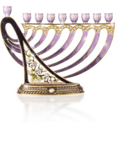 Menorah en harpe de David ornée Violette