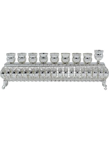 Nouvelle Menorah à huile plate en argent plaqué