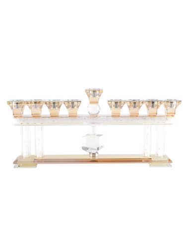 Menorah 9 feux transparente et dorée 35x5x17.5cm