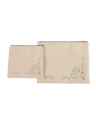 Set de pochettes pour talit et téfilines - ornement d’angle en losange.