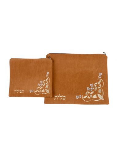 Set de pochettes pour talit et téfilines - ornement d’angle en losange.