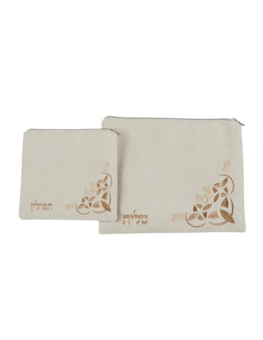 Set de pochettes pour talit et téfilines - ornement d’angle en losange.