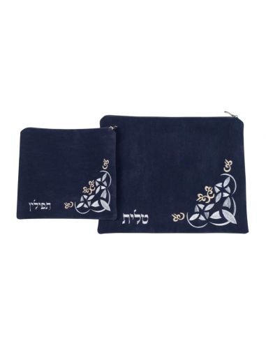 Set de pochettes pour talit et téfilines - ornement d’angle en losange.