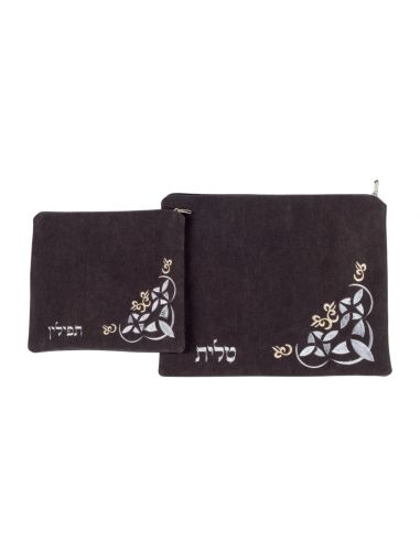 Set de pochettes pour talit et téfilines - ornement d’angle en losange.