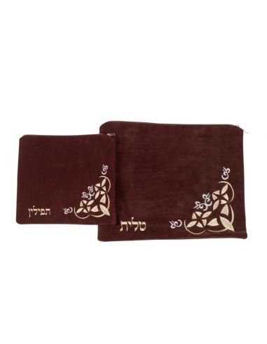 Set de pochettes pour talit et téfilines - ornement d’angle en losange.