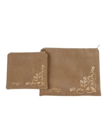 Set de pochettes pour talit et téfilines - ornement d’angle en losange.