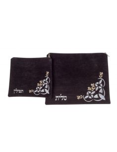 Set de pochettes pour talit et téfilines - ornement d’angle en losange.