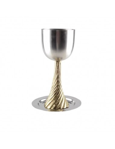 Verre à kiddouch pied doré avec soucoupe