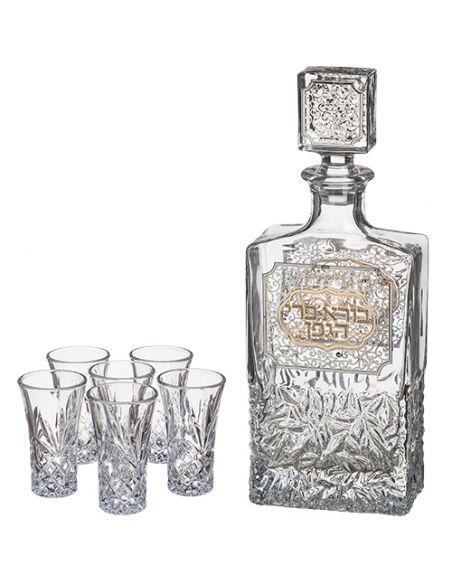 Ensemble de bouteilles de vin en cristal avec une élégante plaque et 6