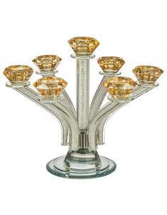 Bougeoirs élégants en cristal dorés 7 branches avec pierres 27 cm