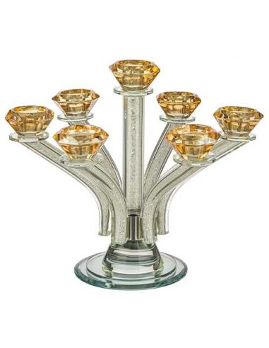 Bougeoirs élégants en cristal dorés 7 branches avec pierres 27 cm
