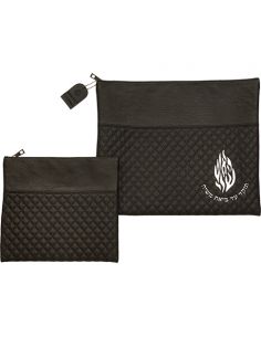 Pochette de Talit et tefillin en similicuir noir avec inscription Eich