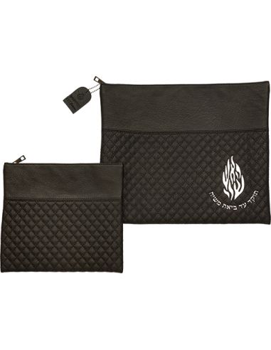 Pochette de Talit et tefillin en similicuir noir avec inscription Eich