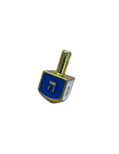 Toupie (dreidel) émaillée dorée, bleue et blanche