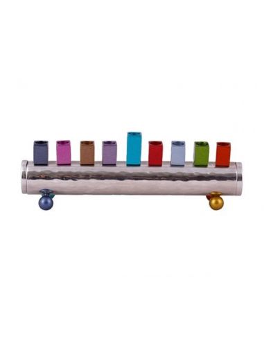Menorah tubulaire arrondie martelée multicolore