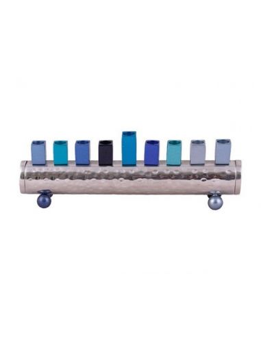 Menorah tubulaire arrondie martelée bleu