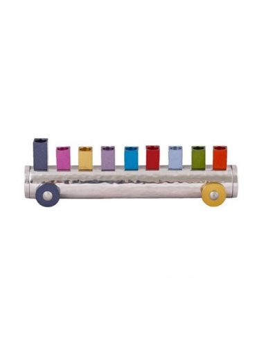 Menorah train en tons de bleu anodisé