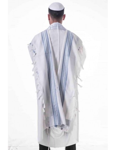 Talit en laine  bleu clair/argent –...
