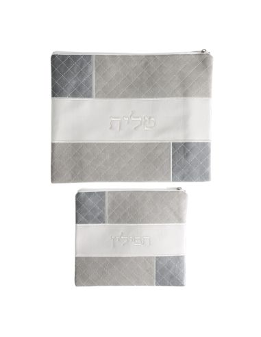 Pochette pour Talit et Tefilin en vinyle blanc et gris