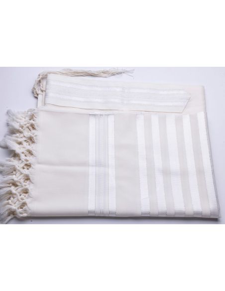 Talit Gadol sfarad en laine blanc argent taille 70