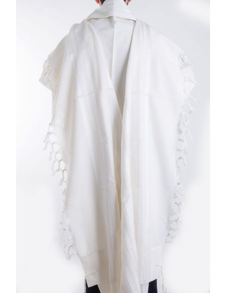 Talit Gadol sfarad en laine blanc argent taille 70
