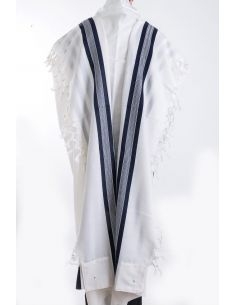 Talit Gadol sfarad en laine bleu argent taille 50