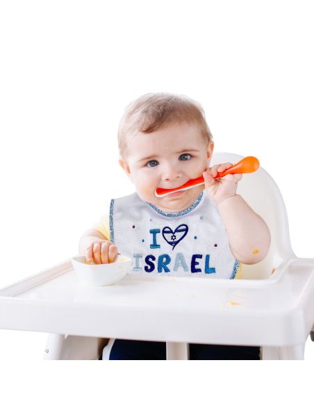 Bavoir J'AIME ISRAËL en cotonn23 x 28 cm