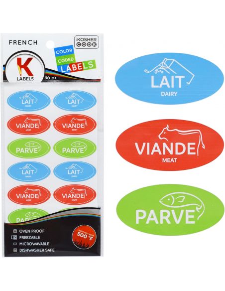 Étiquettes casher sur feuilles en françaisAssortiment