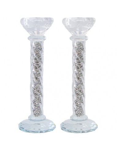 Une paire de bougeoirs en cristal fantaisie "pierres d'argent" 22 cm